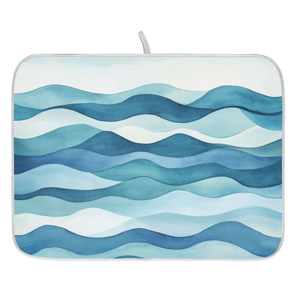 Abstract Blue Wave Pattern Dish Drying Mat for Kitchen, Quick Drying Absorbent Soft Durable 16" x 18"