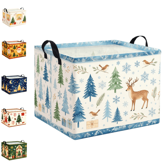 Christmas Storage Basket for Gifts Empty Large Christmas Storage Bins,Fabric Laundry Baskets with Handle Xmas Collapsible Organizer Boxes for Home Office Gifts Toys Books(A2-1pcs)