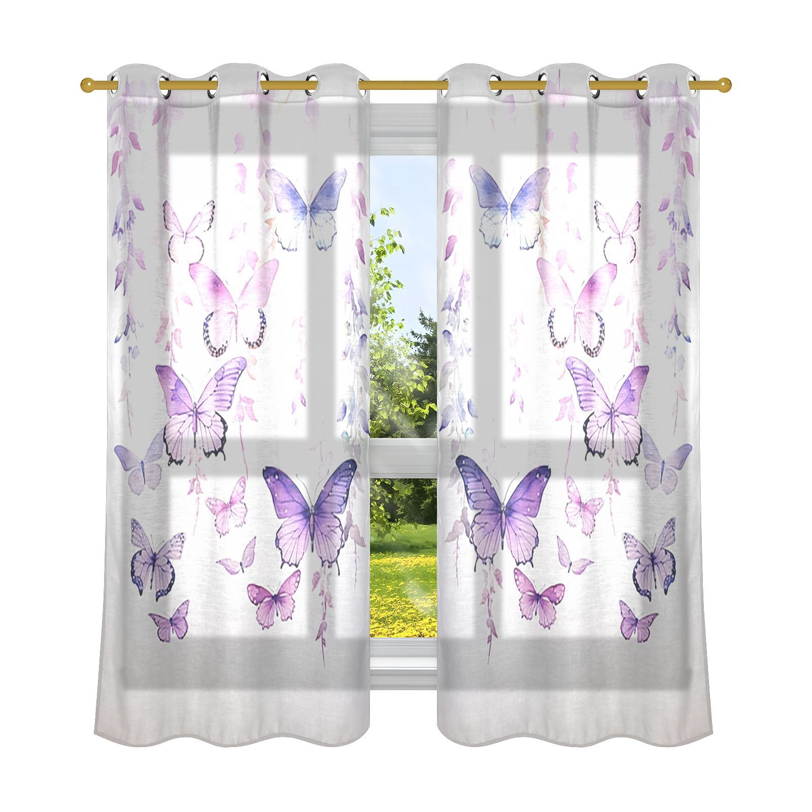 Butterflies Flowers Floral Blackout Curtains Thermal Insulation 63 inch Grommet for Bedroom Living Room Bathroom Kitchen Windows 2 Pack