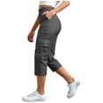 thumbnail image 4 of Bloomae Womens Capris with Multi-Pockets Loose Fit Casual Stretch Elastic Waist Capri Pants Dressy Lightweight Ladies Baggy Cargo Pants for Hiking Dark Gray XXXXL, 4 of 8