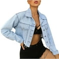 thumbnail image 2 of denim jackets for women fashion lapel button down shirt long sleeve cropped jacket shacket with pockets, 2 of 3