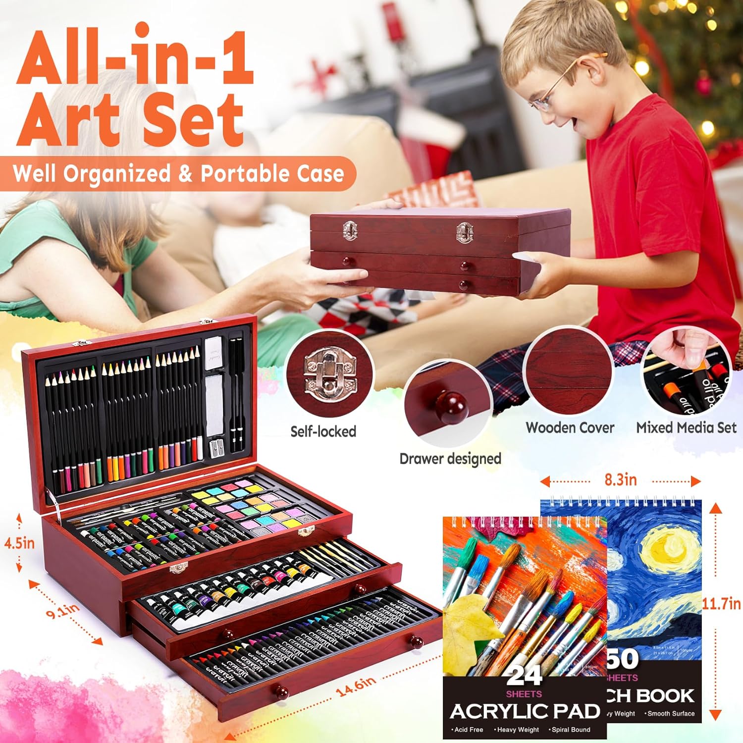 175 Piece Deluxe Art Supplies, Art Set with 2 A4 Drawing Pads, 24 ...