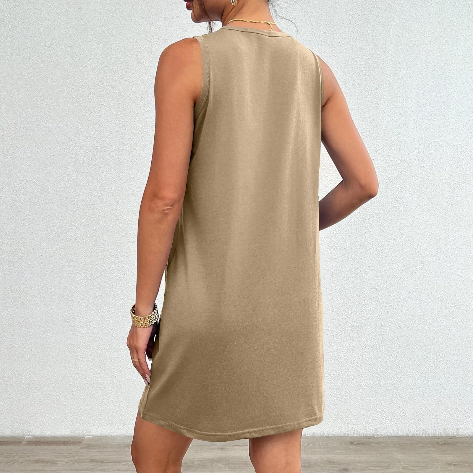 Womens Sleeveless Mini Tank Dress Casual Workout Sport Tennis Athletic With 2 Pockets Dress