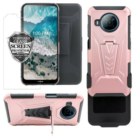 for Nokia X100 X 100 Case Heavy Duty Shock Absorption Kickstand Case with Belt Swivel Clip Holster Cover with Temmpered Glass
