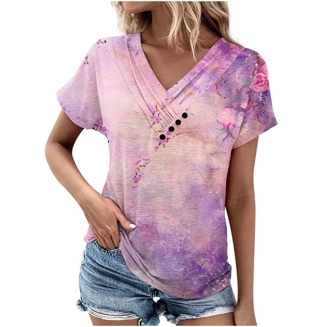 Mujeres de Verano Superior, V-Cuello Casual Camiseta de Moda de Manga Corta Hecha de Cómodo Estante de Imitación para Toda la Temporada de Uso Diario, Camisetas Cortas para Mujeres