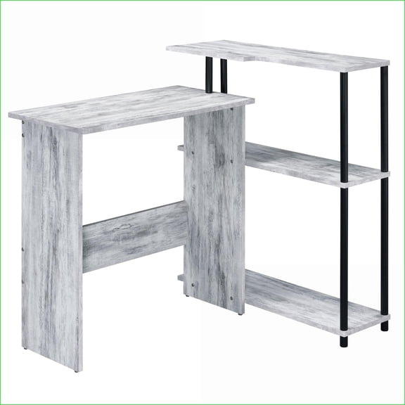 Desks, Antique White & Black Office Desk with 3-Tier Bookshelf | Wood Metal | Space-Saving Design