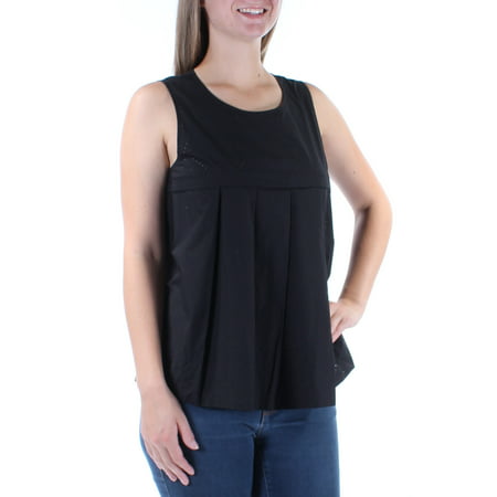 ANNE KLEIN Womens Black Pleated Sleeveless Jewel Neck Vest Top  Size: 10