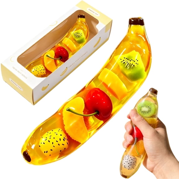 Jumbo Banana Squishy with Gift Box, Soft Slow Rebound Maltose Filled Fruit Squeeze Fidget Toy, Stress Relief Sensory Toy for Kids Adults, Novelty Party Favor Gift