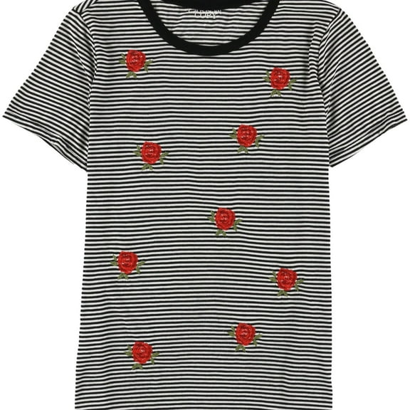 Carbon Copy Womens Embroidered Cactus Striped Embellished T-Shirt, Grey, Large