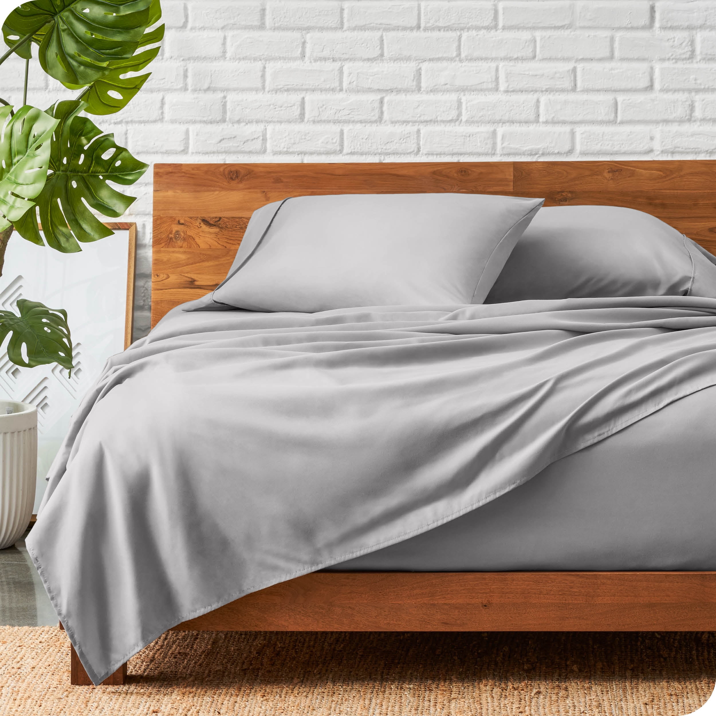 Bare Home Light Gray Microfiber Sheet Set, Wrinkle Resistant, Deep Pocket, Twin
