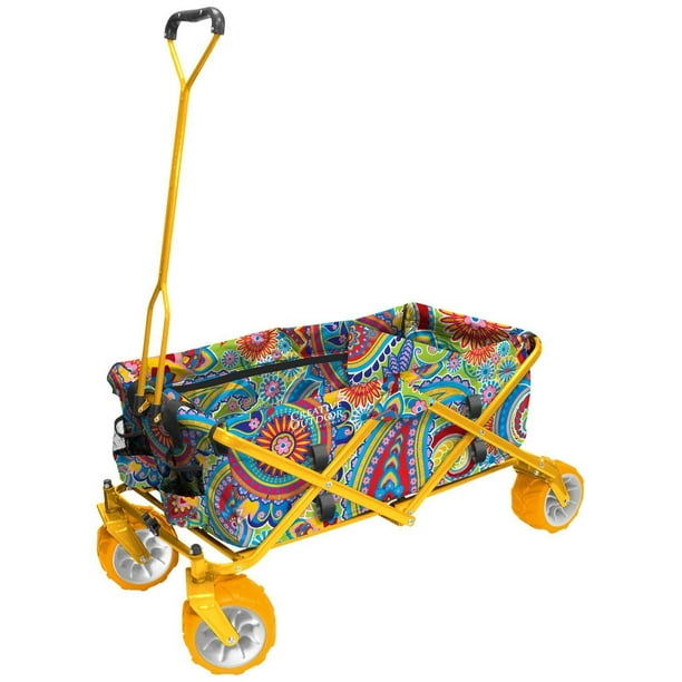 All Terrain Folding Wagon Paisley Yellow Multipurpose Cart 