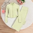 thumbnail image 4 of BXJX Girls Yoga Outfit Sets Size 10-12, Long Sleeve Zip up 2 Piece Sports Jacket and Flare Pants Sets, 4 of 8