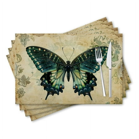 

BaHomeck placemats Set of 4 rectangle Linen Cotton Placemats for Dining Table Washable Heat Resistant 18*12inch Beautiful Butterflyvintage On Vintage Background