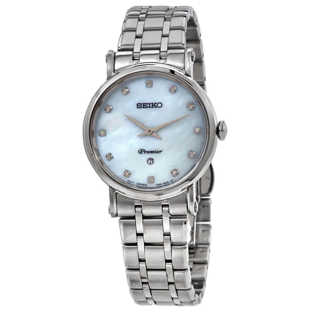 Seiko Women's Premier Diamond 31mm Steel Bracelet & Case Sapphire Crystal  Quartz MOP Dial Watch SXB433 