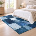 Carpet Texture Block Area Rug 4x6ft, Navy Blue Low Pile Washable Rugs for Entryway, Dorm ...