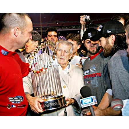 - Johnny Pesky with 2004 World Series Trophy Photo Print