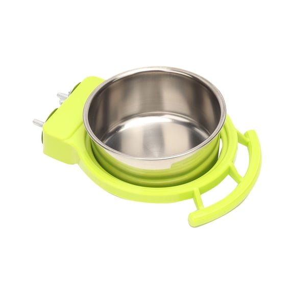 Bird Feeding Dish Cups with Perch Stand Hanging Stainless Steel Bird Bowls Food Container Food and Water Bowls with Spoon for Budgie Cockatoo Finch Lovebirds Pigeons(Green,5.9")