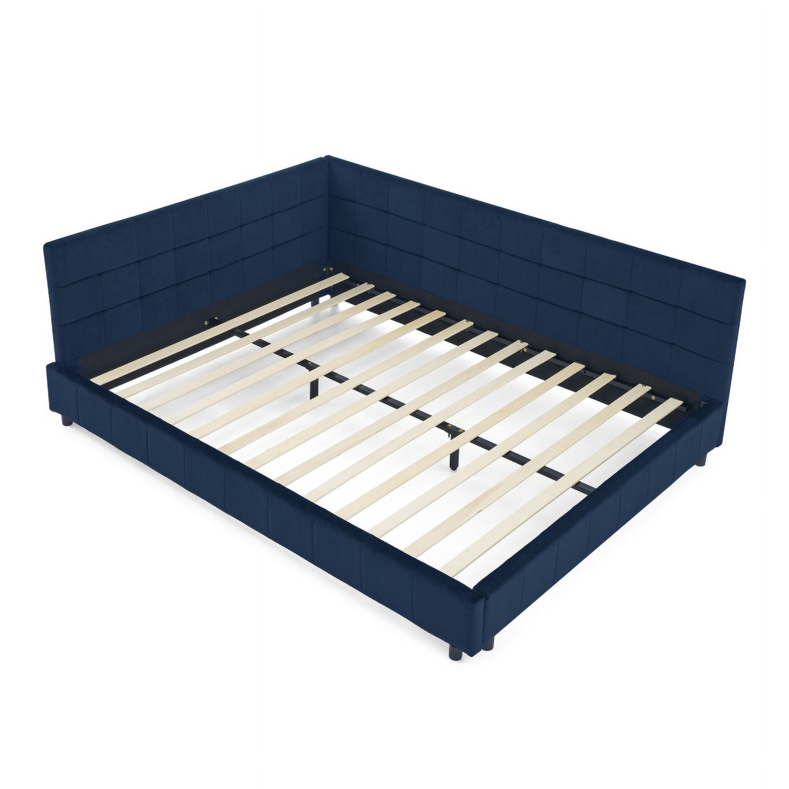 [Luckynote]Queen Size Upholstered Tufted Bed Frame, Sofa Bed Frame with Comfortable Backrest and Armrests, Queen Size Bed for Bedroom, Living Room,Velvet, DARK BLUE
