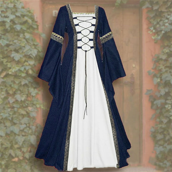 Lolmot Fashion Women Patchwork Casual Vintage Floor Length Gothic Cosplay Dress