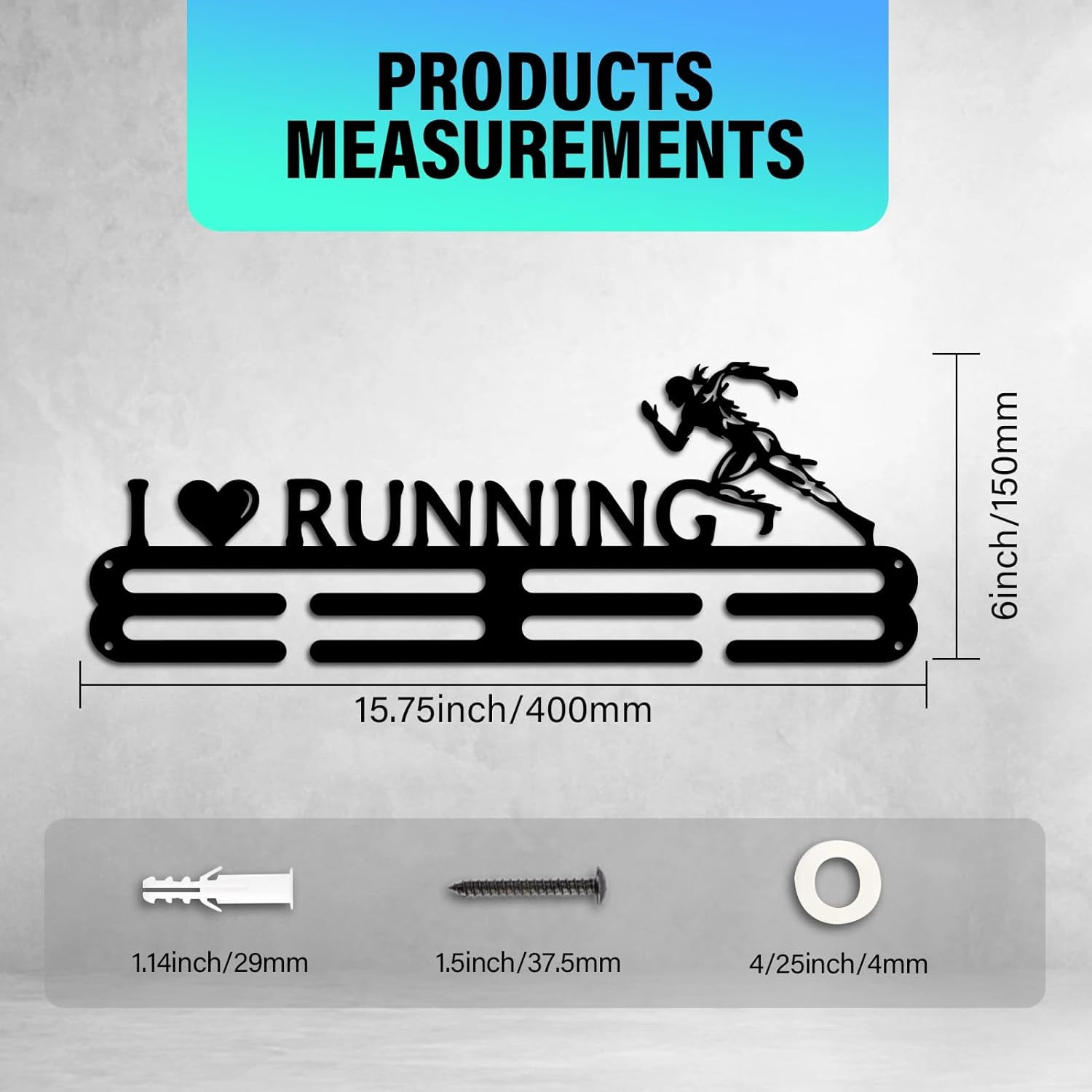 Medal Display Hanger Holder Running Pattern Medal Holder 15.7" Awards Ribbon Hanger Medal Display Wall Rack Sports Medal Hanger Display for Sports Athletes Awards Ribbons Cheer