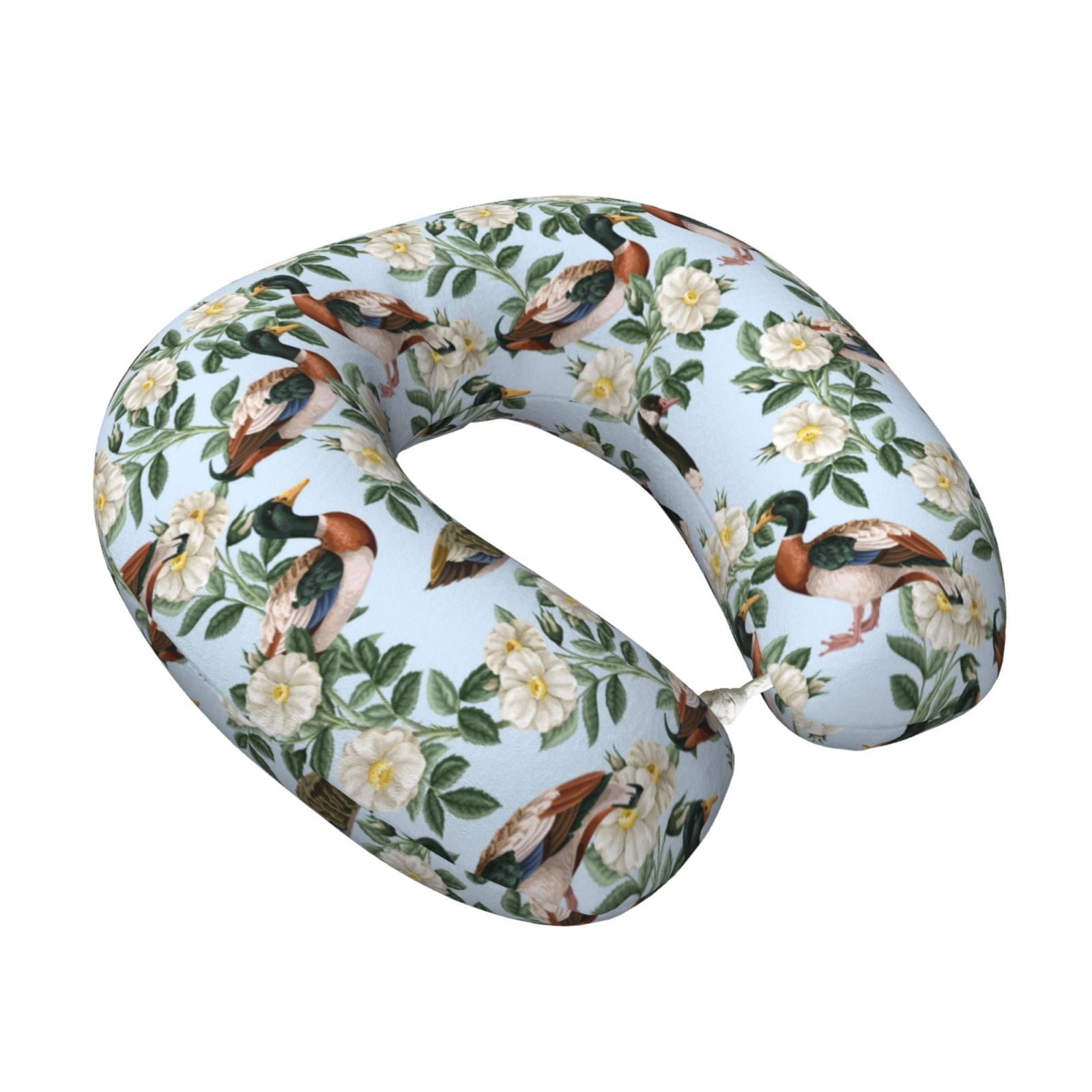 Xecao Mallard Ducks And Roses Print Memory Foam Cervical Neck Pillow Versatile U-Shaped Pillows for Home,Office,Camping,Travelling,Soft Washable Cover