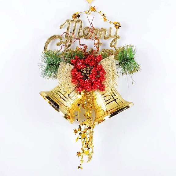 Garland Golden Christmas Wreath with Bells and Bowknot Garland Ornaments Suitable for Wall Decoration Decoration