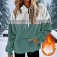 thumbnail image 4 of ZUKMRJPC Womens Flannel Hooded Sweatshirts Color Block Casual Long Sleeve Drawstring Fleece Warm Pullover Tops with Pockets, 4 of 5