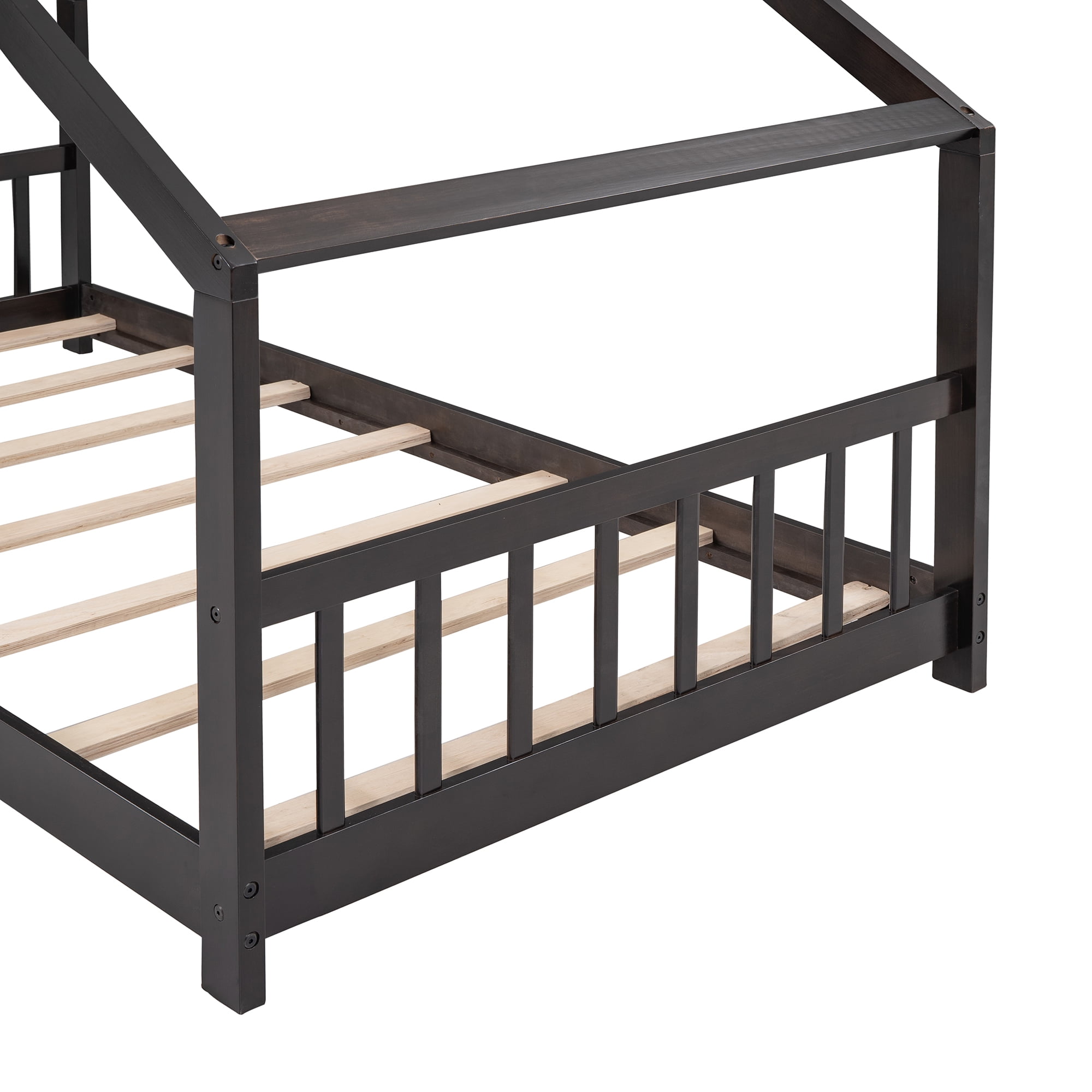 Gewnee Wood Twin Size House-Shaped Platform Bed with Headboard and Footboard for Kids,Espresso
