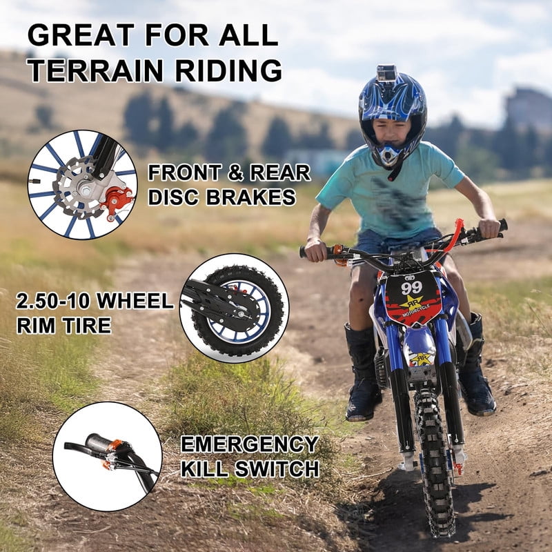 49cc Kids Dirt Bike, Upgrade Gas Dirtbike Off Road Mini Motorcycle Gas Power Motocross Vehicles, Children Pocket Motorbike with Dual Disc Brakes, Ideal Gift for 8-16 Boys Girls, Loading 220LBS