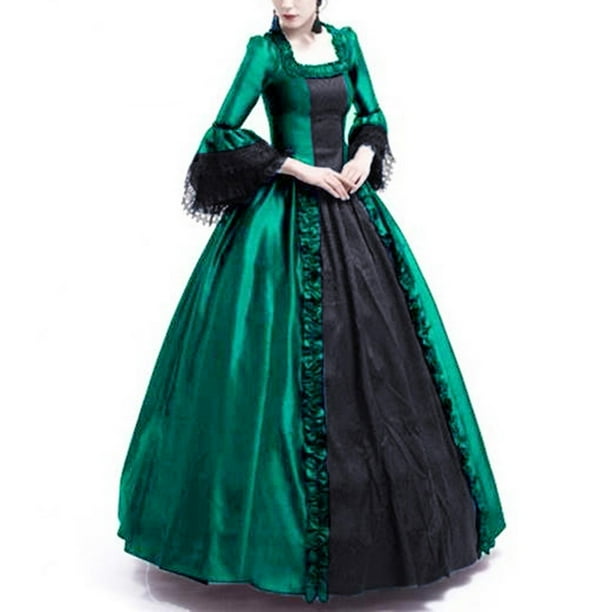 WILLBEST Vestidos Casuales para Mujer Cortos Mujer Otoño Invierno Gótico Retro Vestidos con Estampado Floral Vestidos de Manga Acampanada Extra Grande