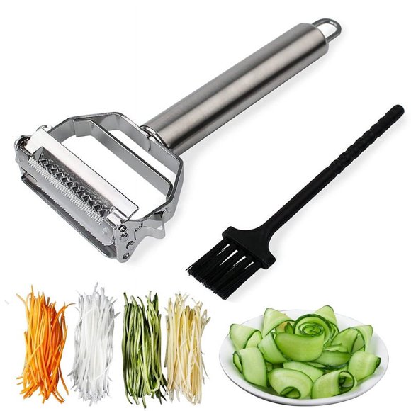 Jinsinto Éplucheur Julienne, Coupe-Légumes Julienne à Double Lame et Trancheuse de Fruits avec 1 Brosse, 1 Ensemble