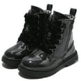 thumbnail image 2 of DADAWEN Boys Girls Ankle Boots Combat Boots Waterproof Boots with Side Zipper Glossy Black 11 Little Kid, 2 of 7