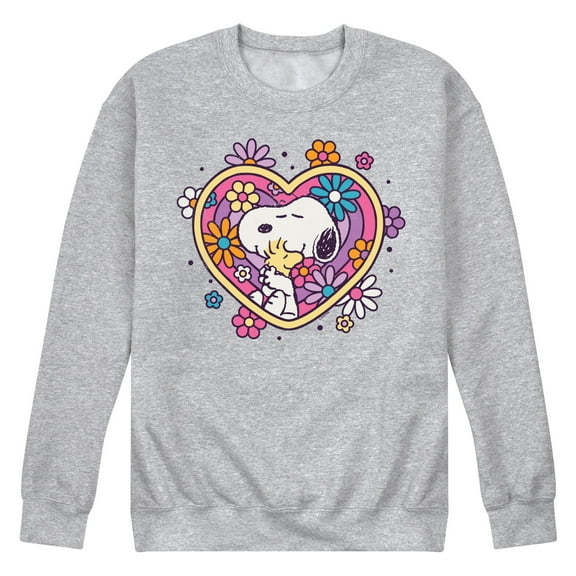Peanuts - Hug Heart Flower - Men's Crew Neck Fleece Pullover