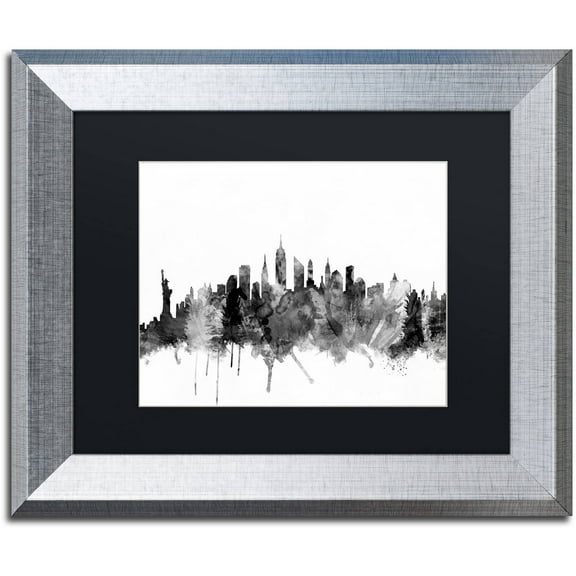 Trademark Fine Art "New York City Skyline B&W" Canvas Art by Michael Tompsett, Black Matte, Silver Frame