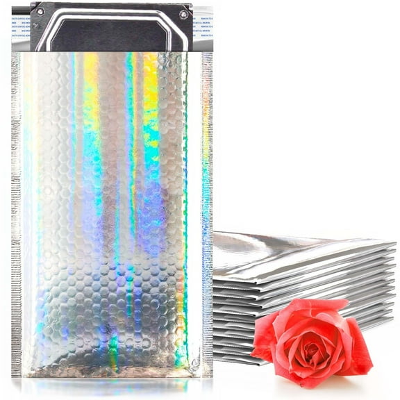 Holographic Metallic Bubble Mailers, Waterproof Foil Self-Seal, 100 Count, 4 x 7 in