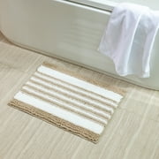 Ultra Soft Chenille Bathroom Rug, Dry Fast Non Slip Bathmat, Off White 17 x 24 inches，1 Pack