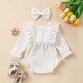 thumbnail image 7 of Zanarzt Newborn Girls and Boys Romper Baby Girls Comfortable Sweet Bow Bodysuits Jumpsuit with Headband White,6-9 Months, 7 of 7