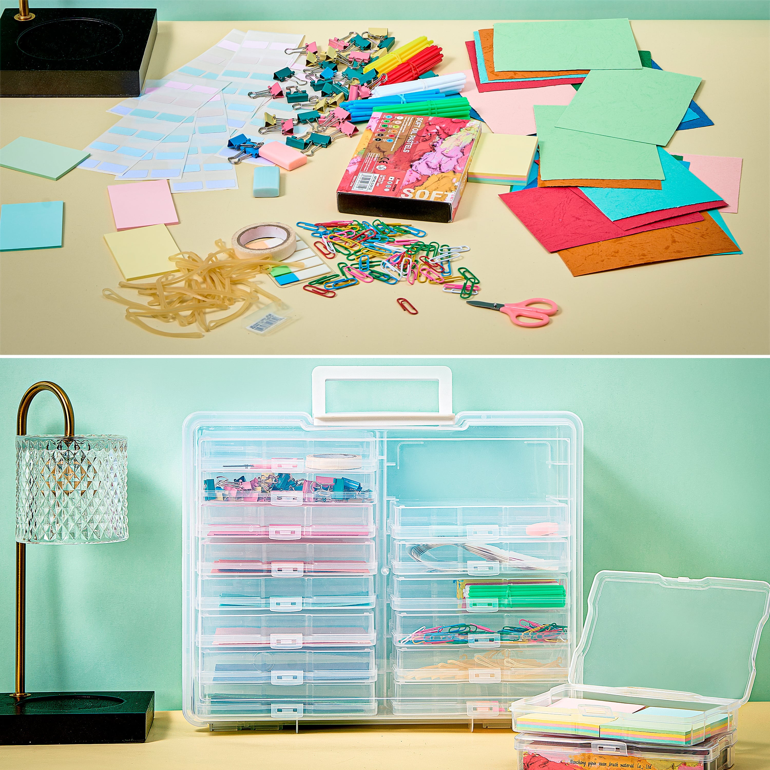 Sorbus Clear Storage Box with 16 Inner Cases (4" x 6") – Photo, Craft, & Small Item Organizer – 2-Pack Plastic Container Set