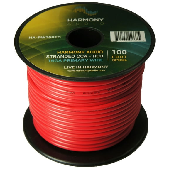 Harmony Car Primary 16 Gauge Power or Ground Wire 100 Feet Spool Red Cable New