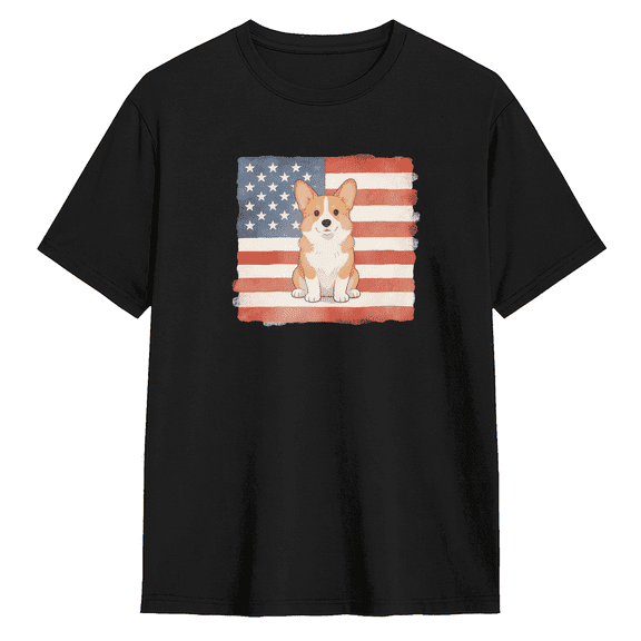 USA Corgi Vintage Graphic Tee for Men and Women, Fun Dog Lover Cotton Short Sleeves T-Shirt
