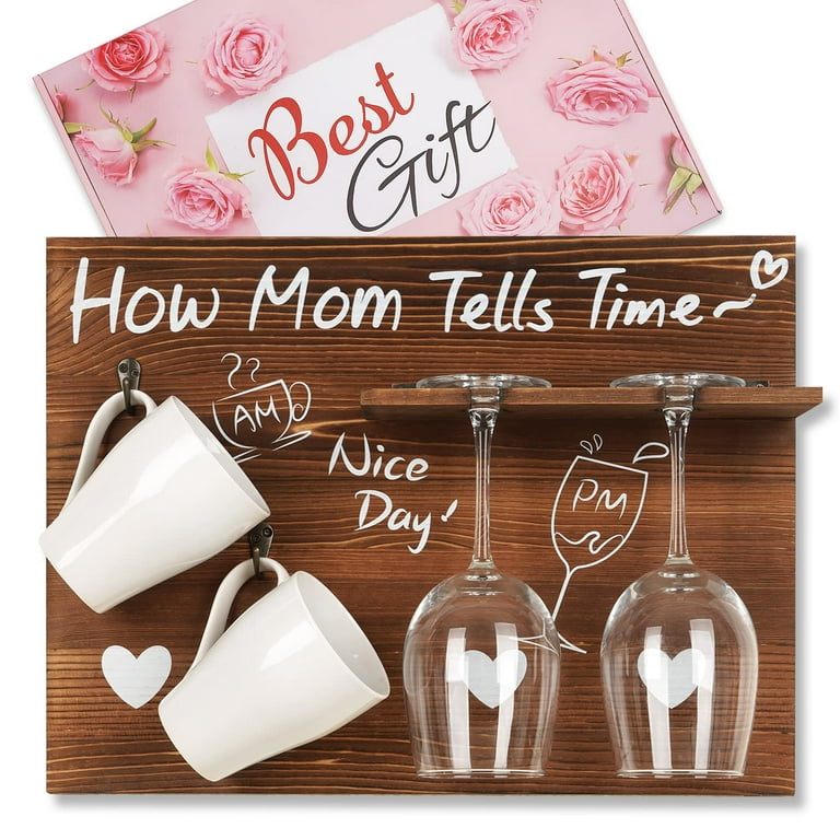 Gifts for Mom for Christmas Xmas Birthday from Daughter Son, Funny Stocking  Stuffers Ideas for Mom, Unique Gag Mom Presents from Kids, Mug Rack Wine  Glass Holder, How Mom Tells Time AM