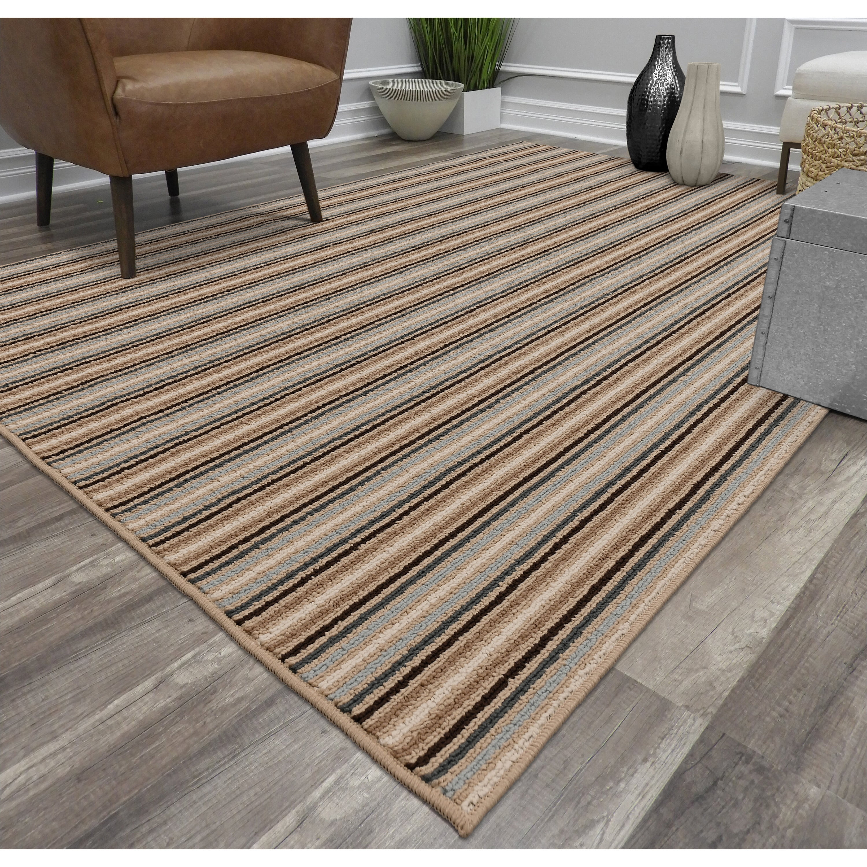 Garland Rug Nantucket Stripe Earth Tone Indoor Area Rug, 7'6" x 9'3"