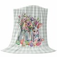 thumbnail image 6 of Spring Easter Blanket Soft Cozy Warm Throw Blanket for Couch, Plush Fuzzy Flannel Fleece Blankets for Sofa, Colorful Cute Rabbits Eggs Flowers Green Plaid Bed Blankets Gifts for Men, 50"x60", 6 of 9