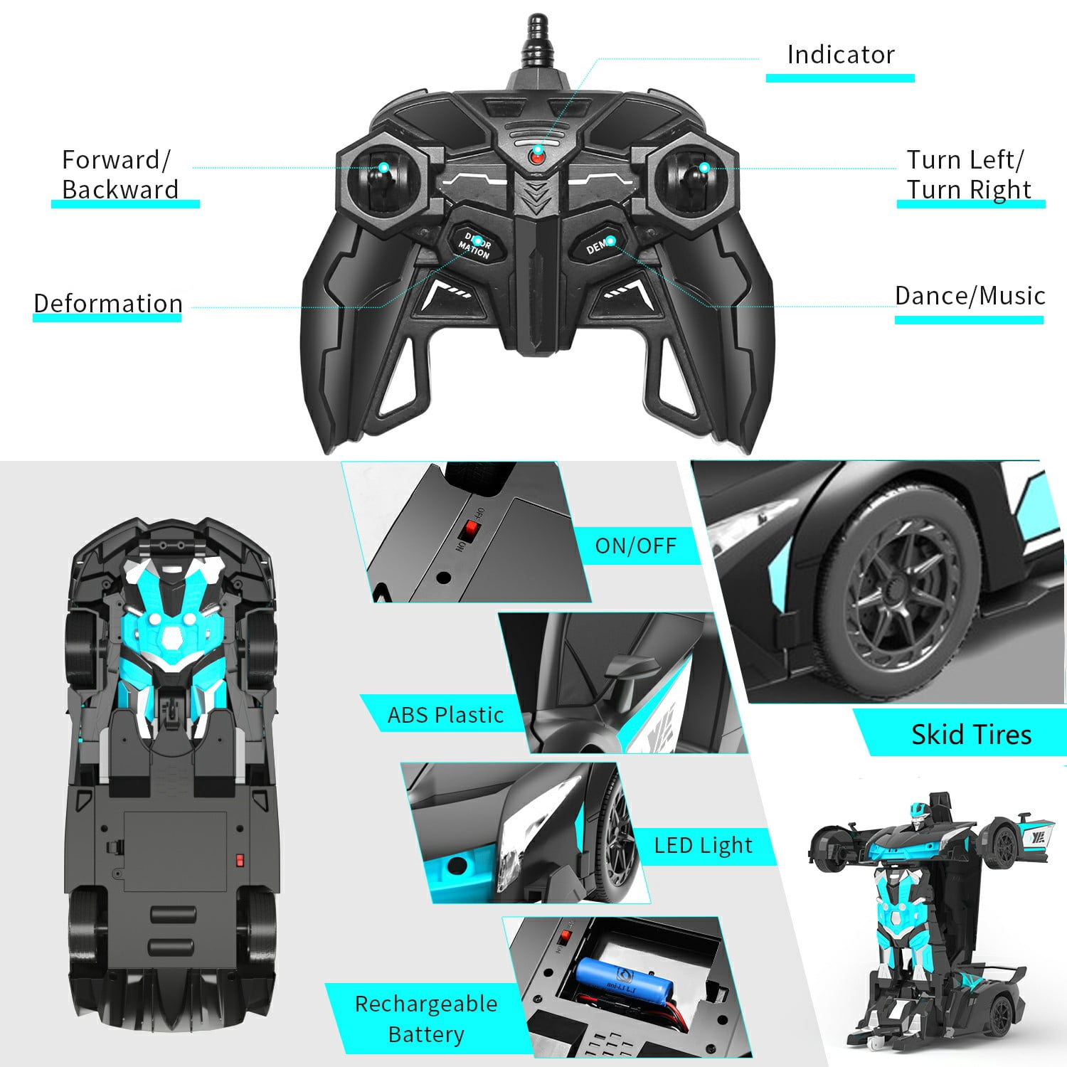 Remote Control Car, Transform Robot RC Car for Kids, 2.4Ghz 1:12 Scale Model Racing Car with One-Button Deformation, 360°Drifting, Transforming Robot Car Toy Gift for Boys and Girls