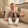 thumbnail image 3 of RUINIXCW Infant Boy Birthday Romper Long Sleeve Crew Neck Number Embroidery Jumpsuit, 3 of 5