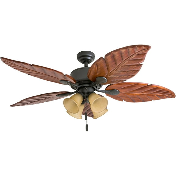 Honeywell Royal Palm 52" Aged Brass Tropical LED Ceiling Fan with Light