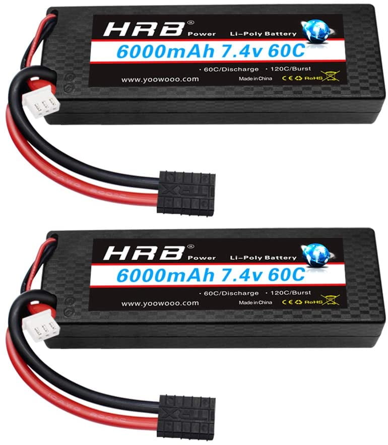 HRB 2packs 3S Lipo Battery 11.1v 6000mAh 60C Hard Case RC Battery with TRX Connector Plug for RC 1/8 1/10 Scale Vehicles Car,Trucks,Boats