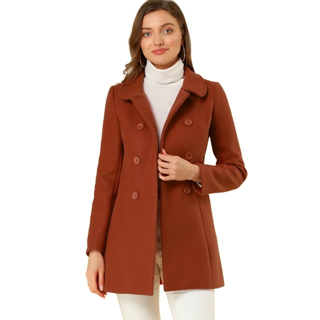 INSPIRE CHIC Manteau Mi-Long à Double Boutonnage pour Femme à Col Rabattu