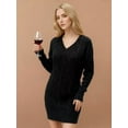 thumbnail image 6 of Womens V Neck Mini Sweater Dress Cable Knit Long Sleeve Casual Loose Fall Tunic Pullover Sweaters Black L, 6 of 8