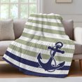 thumbnail image 4 of Striped Anchor Throw Blanket, Flannel Fleece Blanket with Striped Design for Couch, Navy Blue Nautical Sage Green Geometric Soft Breathable All Season Plush Blankets for Sofa Office Bed 50"x60", 4 of 9
